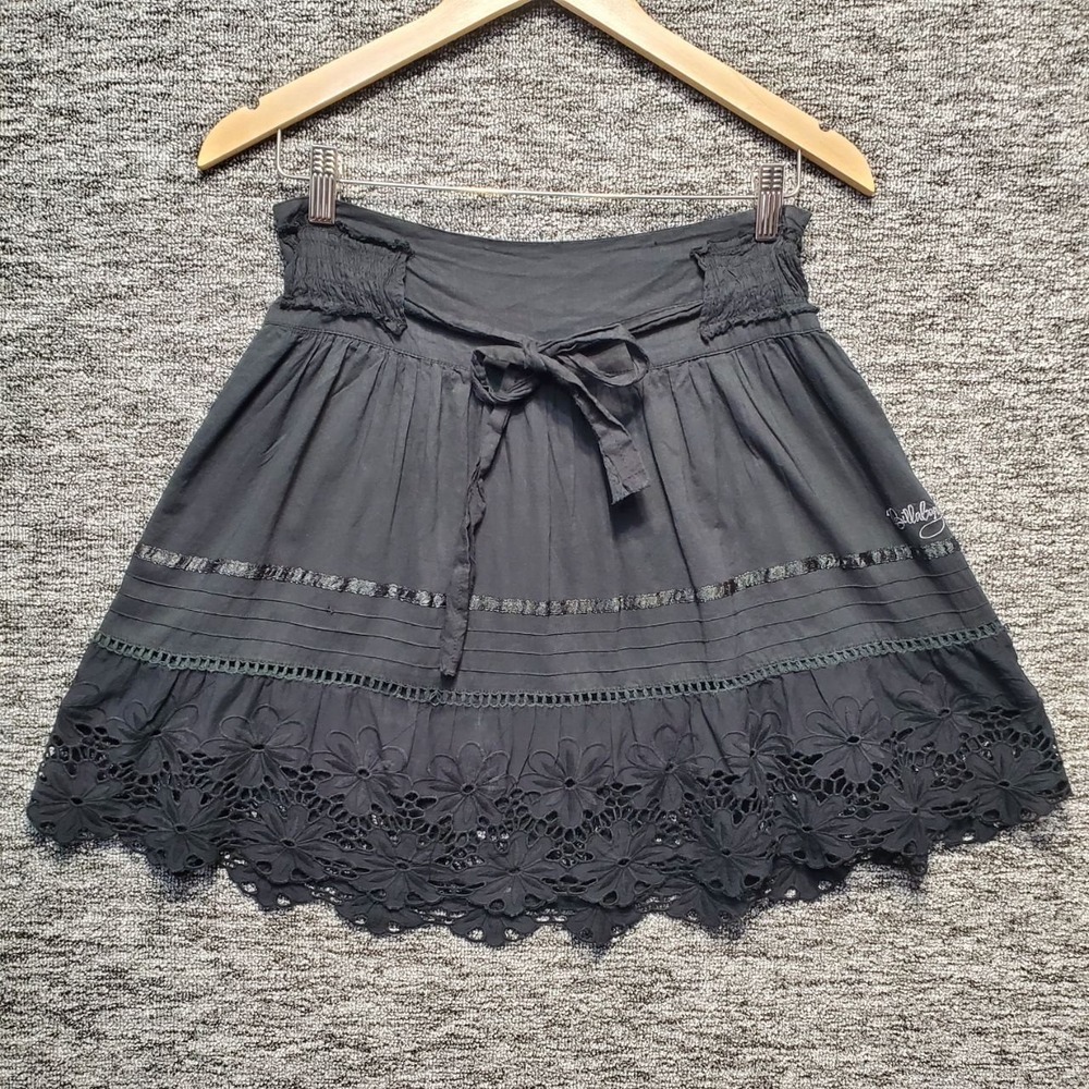 VTG Billabong Black Floral Eyelet Lace Mini Skirt Womens Medium Y2K Fairycore